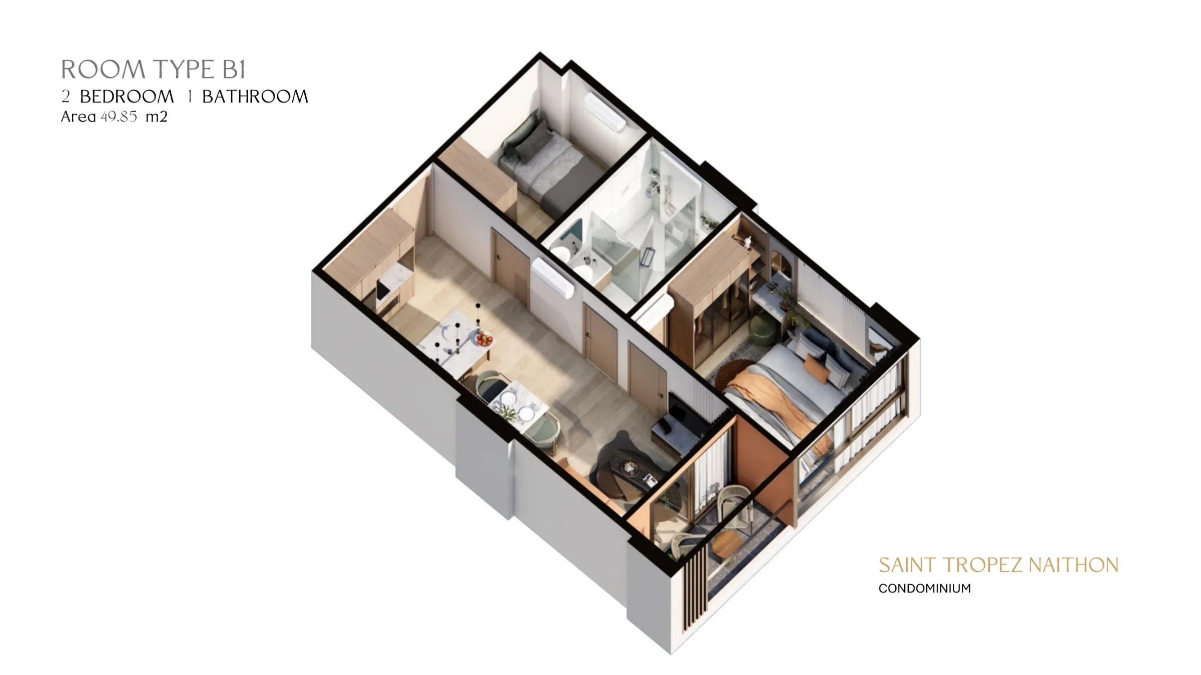 Saint Tropez Naithon — 2-bedroom · compact floor plan